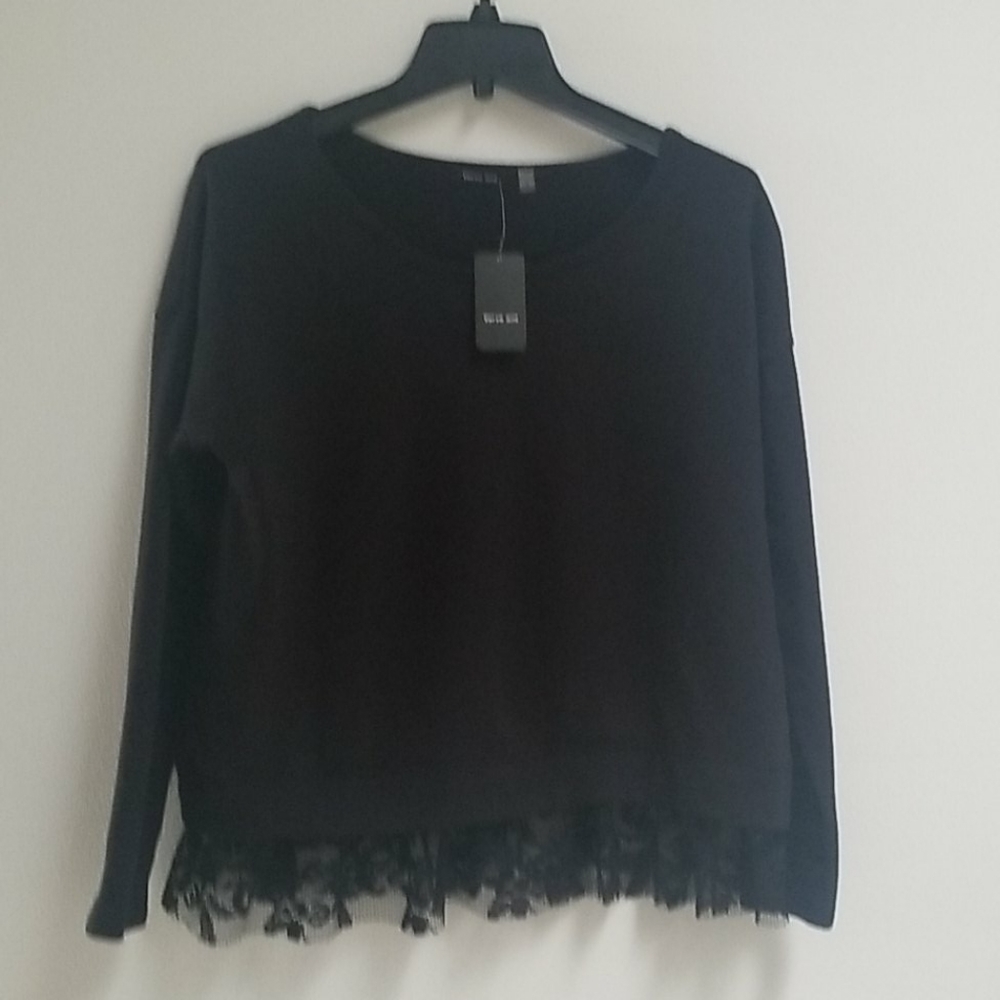 Black Sweater With Lace Trim By Verve Ami! NWT!